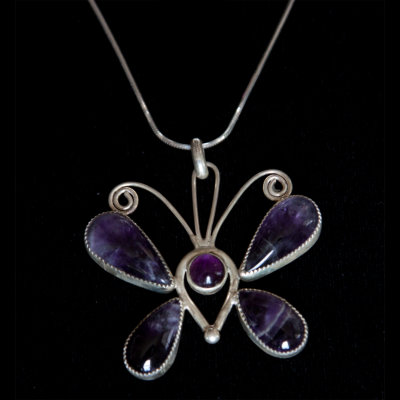 Amethyst Butterfly Sterling Silver Necklace/Charm