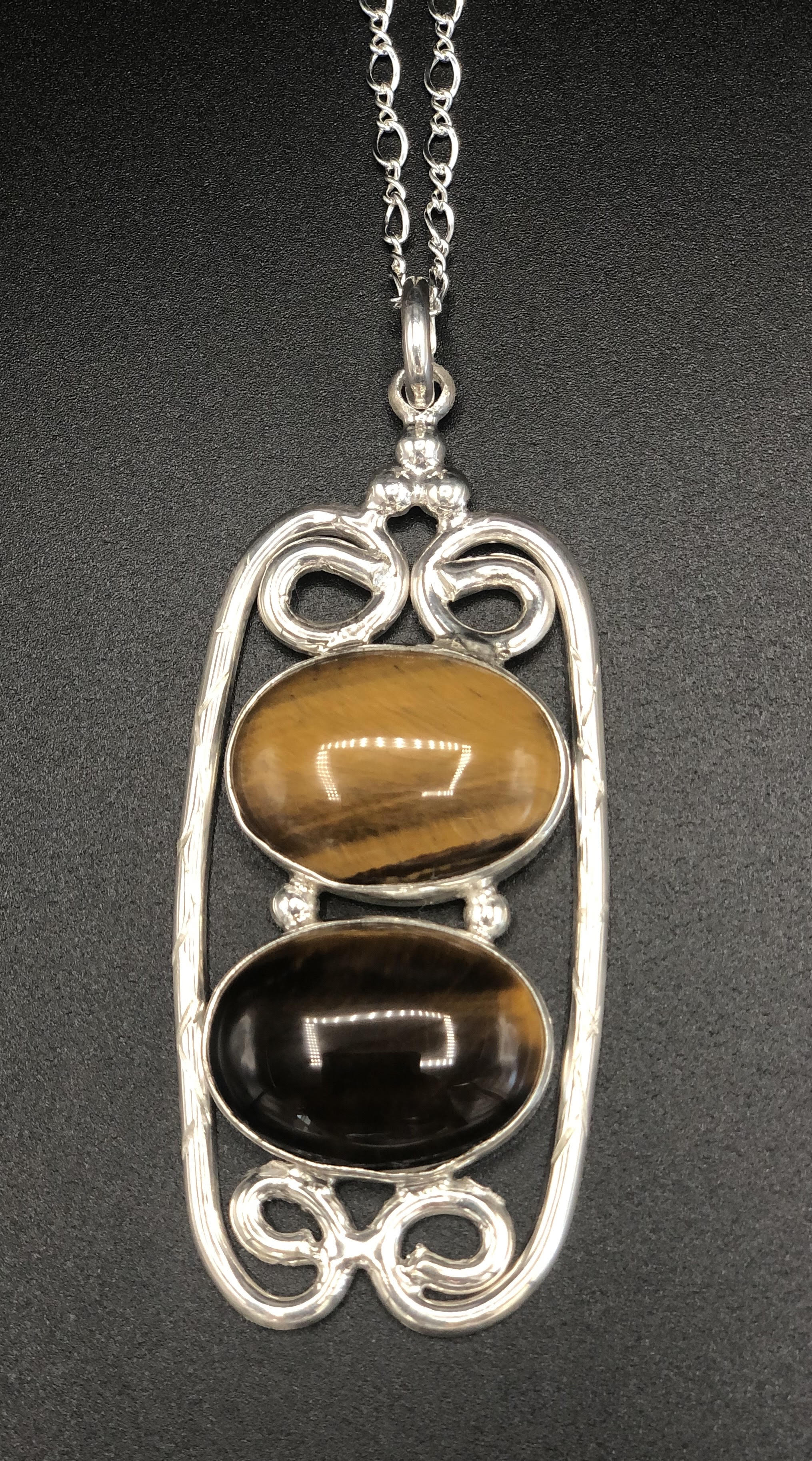 Sterling Silver Double-Stone Tigers Eye Pendant