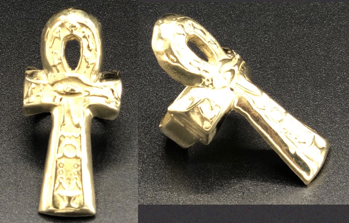 Brass Ankh Hieroglyphics Ring