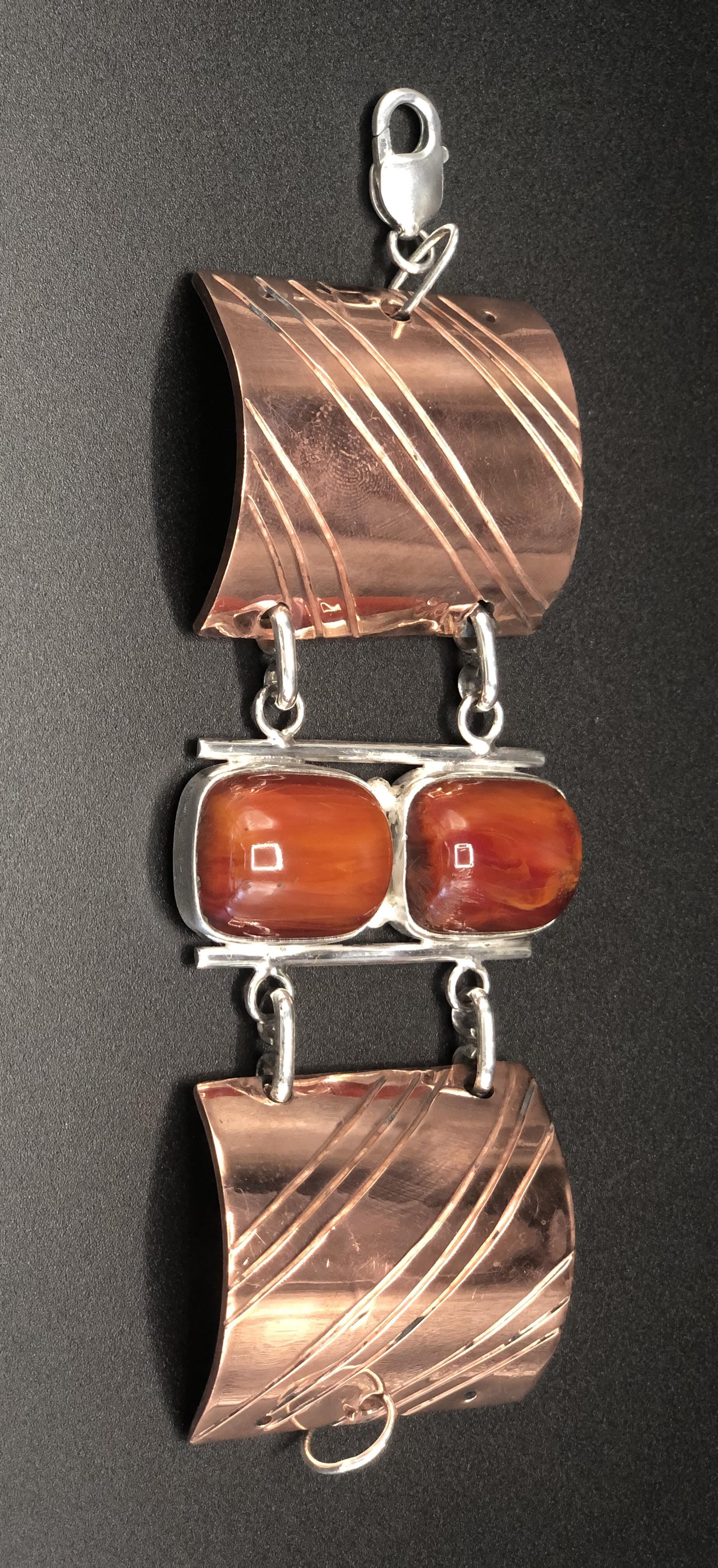 Cooper and Sterling Silver Cherry Amber Link-Cuff Bracelet