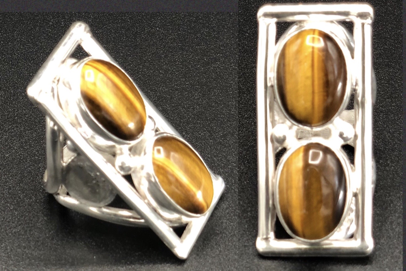 Sterling Silver Double-Stone Tigers Eye Ring