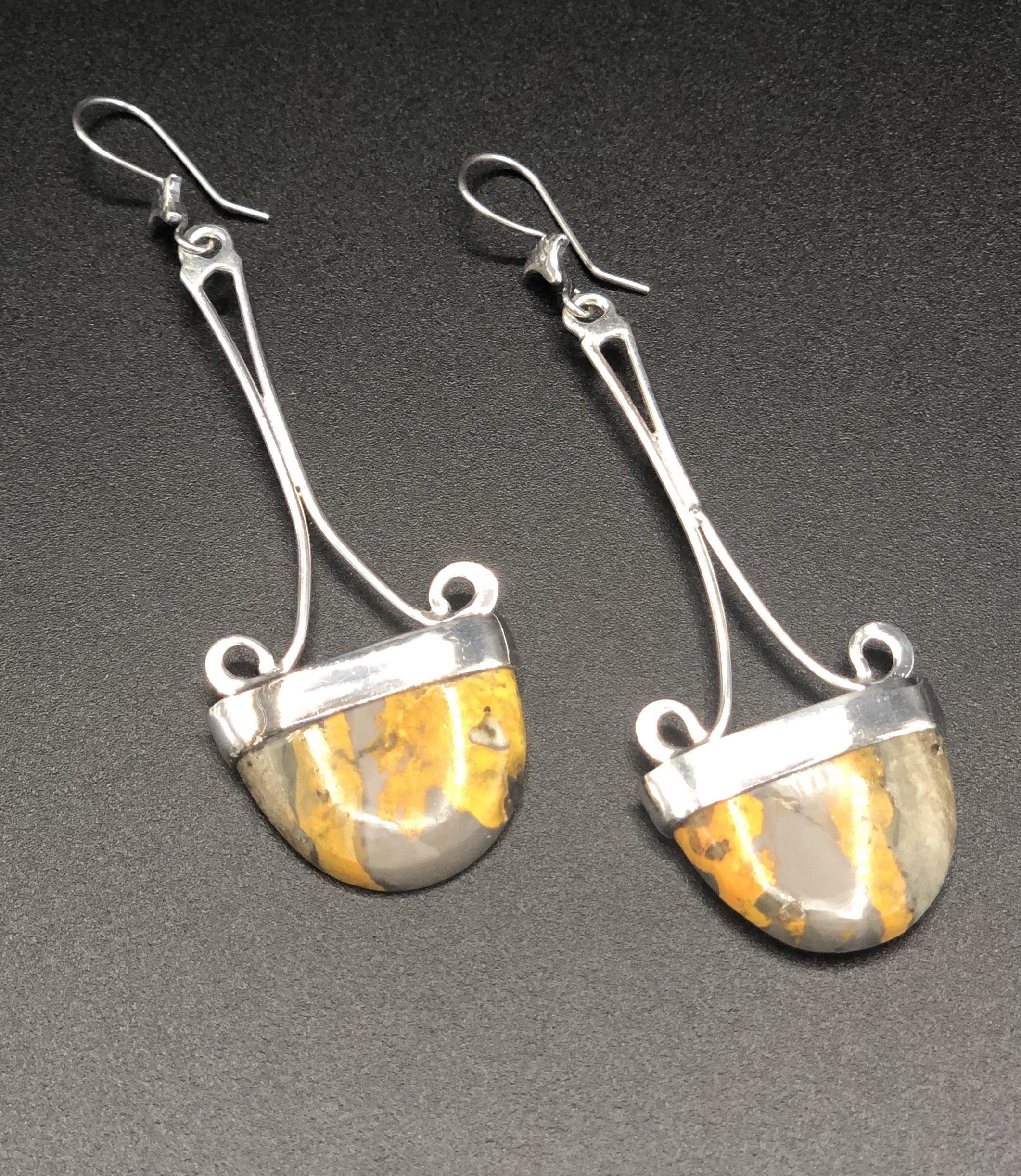 Sterling Silver Drop Half-Cut Bumblebee Jasper Earrings