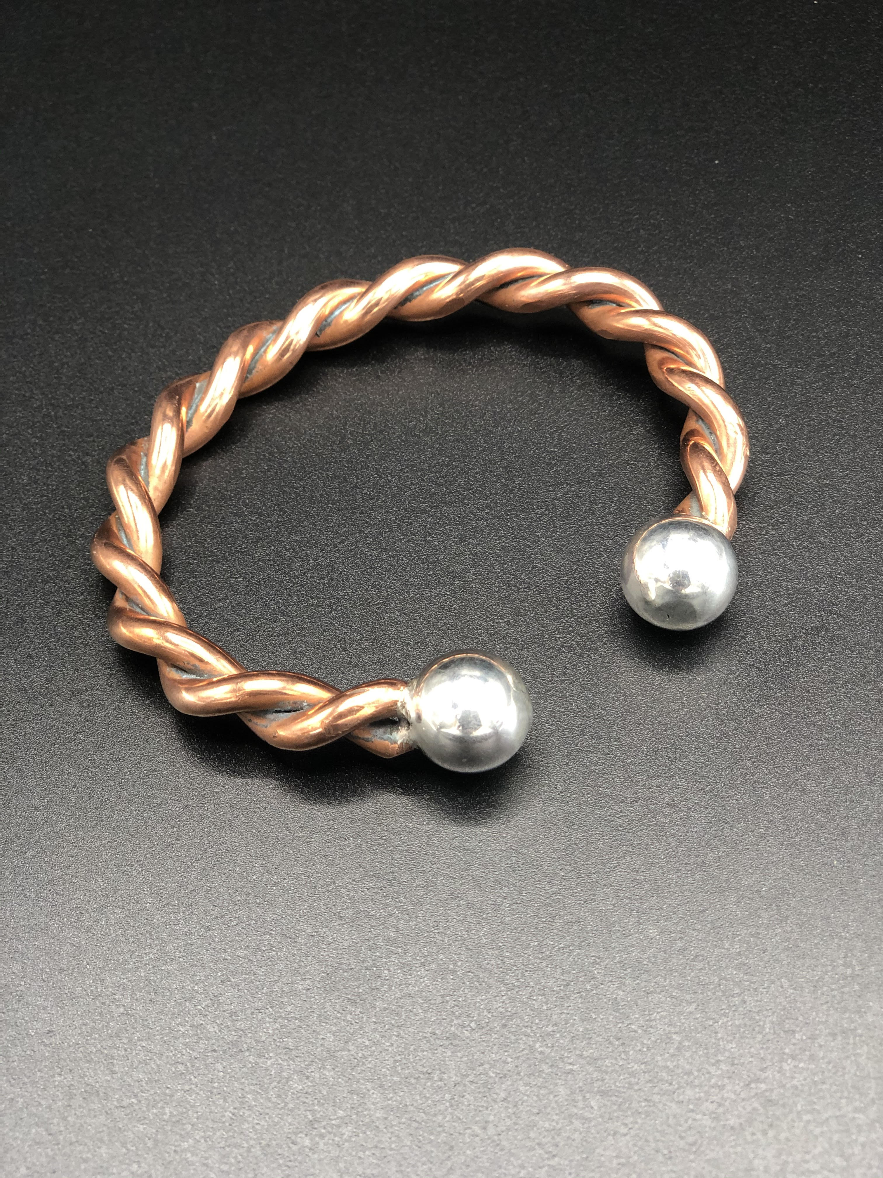 Twisted Cooper 4 gage Bangle Sterling Silver Balls