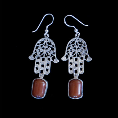 Sterling Silver and Amber Hamsa Earrings